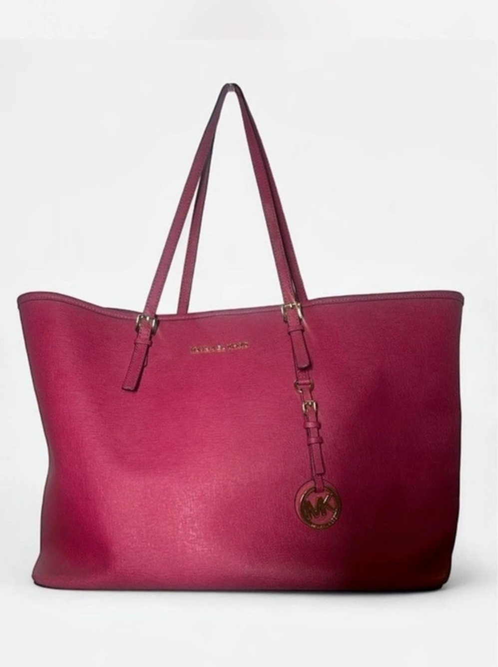 Michael Kors Jet Set Travel Large Saffiano Leather Top-Zip Tote Pink